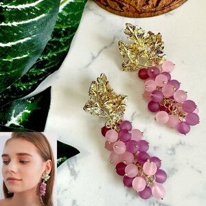 2/$30🌵Gold Leaf Purple Grapes Earrings Studs Jewelry Wine Fruit Zara Gift NEW